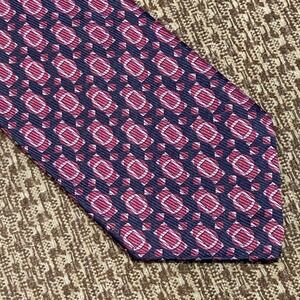 Paul Stuart Mens Silk Tie Geometric Pink Navy Blue Burgundy 3.5 Inch Necktie